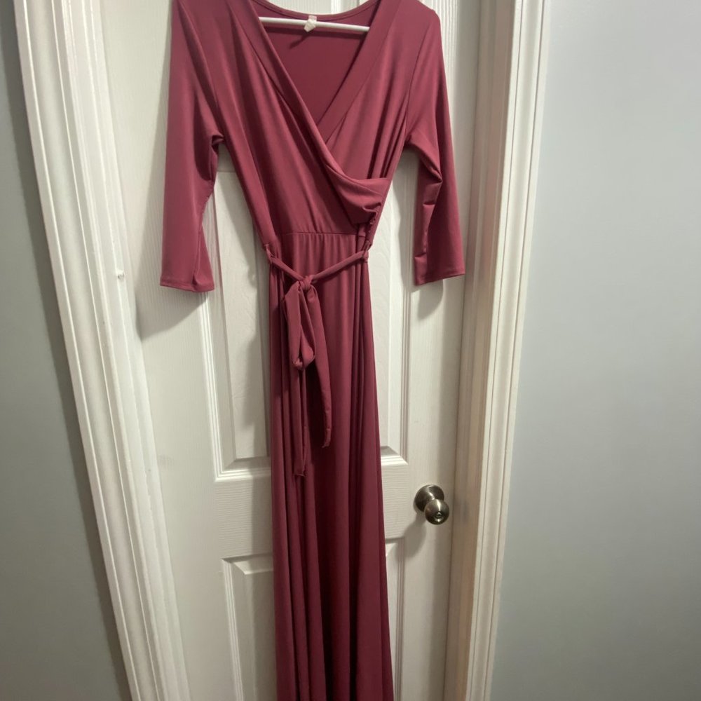 PinkBlush Mauve Sash Tie Wrap Maternity Maxi Dress - Picture 6 of 6